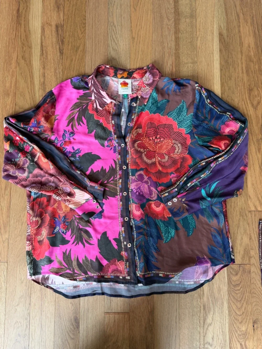 Farm Rio Colorful Printed Button Down & Cropped Pants Set – Women’s XL - Picture 9 of 15